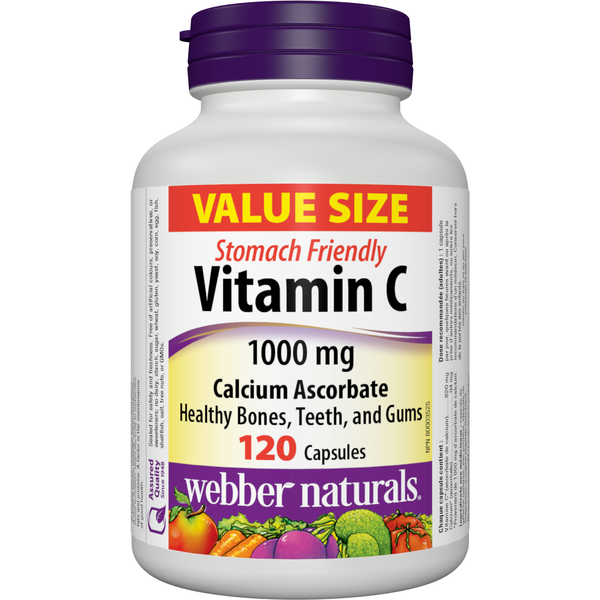 Webber Naturals - Vitamin C Calcium Ascorbate Stomach Friendly 1000 mg
Value Size - 120 Capsules
