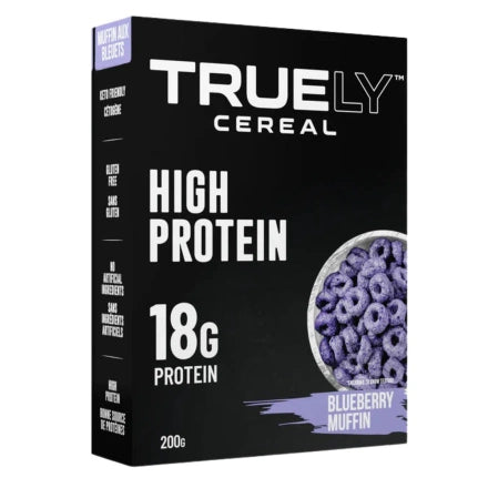 Truely Cereal    Truely Protein Cereal    Flavour: Blueberry Muffin 
Container Size: 200 g    Case of 6