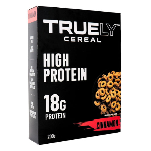 Truely Cereal    Truely Protein Cereal    Flavour: Cinnamon 
Container Size: 200 g    Case of 6