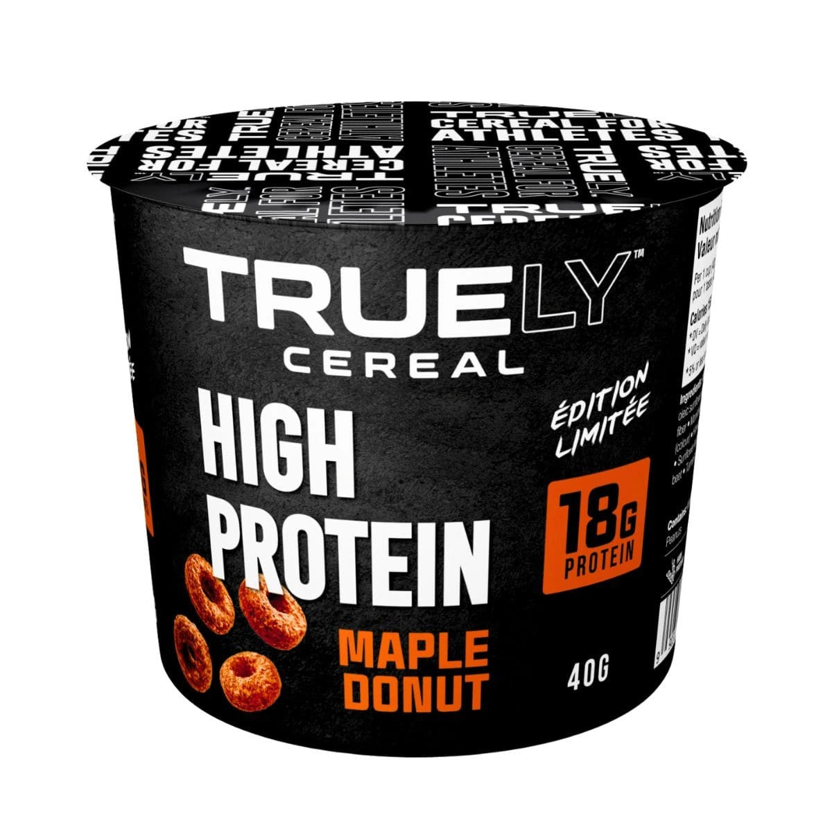 Truely Cereal    Truely Cereal Cups    Flavour: Maple Donut 
Container Size: 40 g    Pack of 12