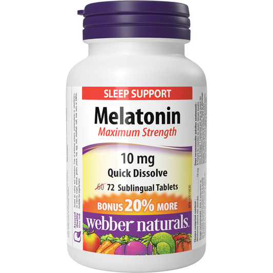 Webber Naturals - Melatonin Maximum Strength Quick Dissolve 10 mg - 60+12 Sublingual
Tablets
