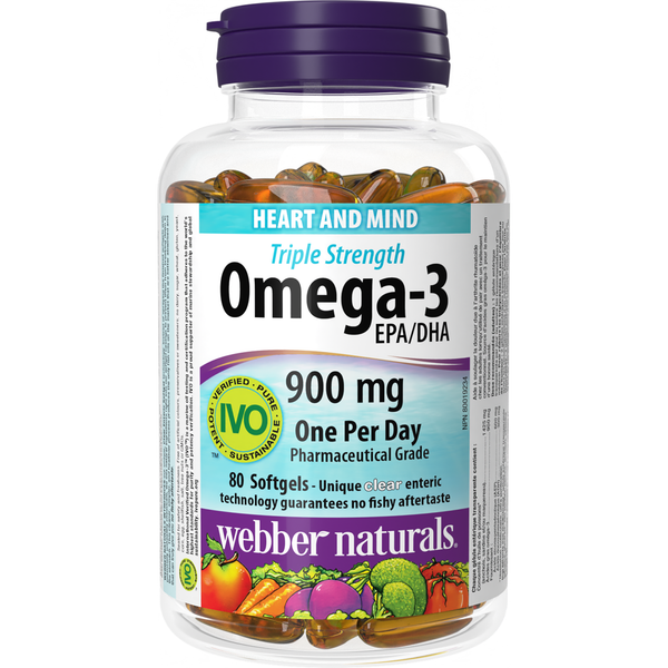 Webber Naturals - Triple Strength Omega-3 900 mg EPA/DHA - 80 Clear Enteric
Softgels