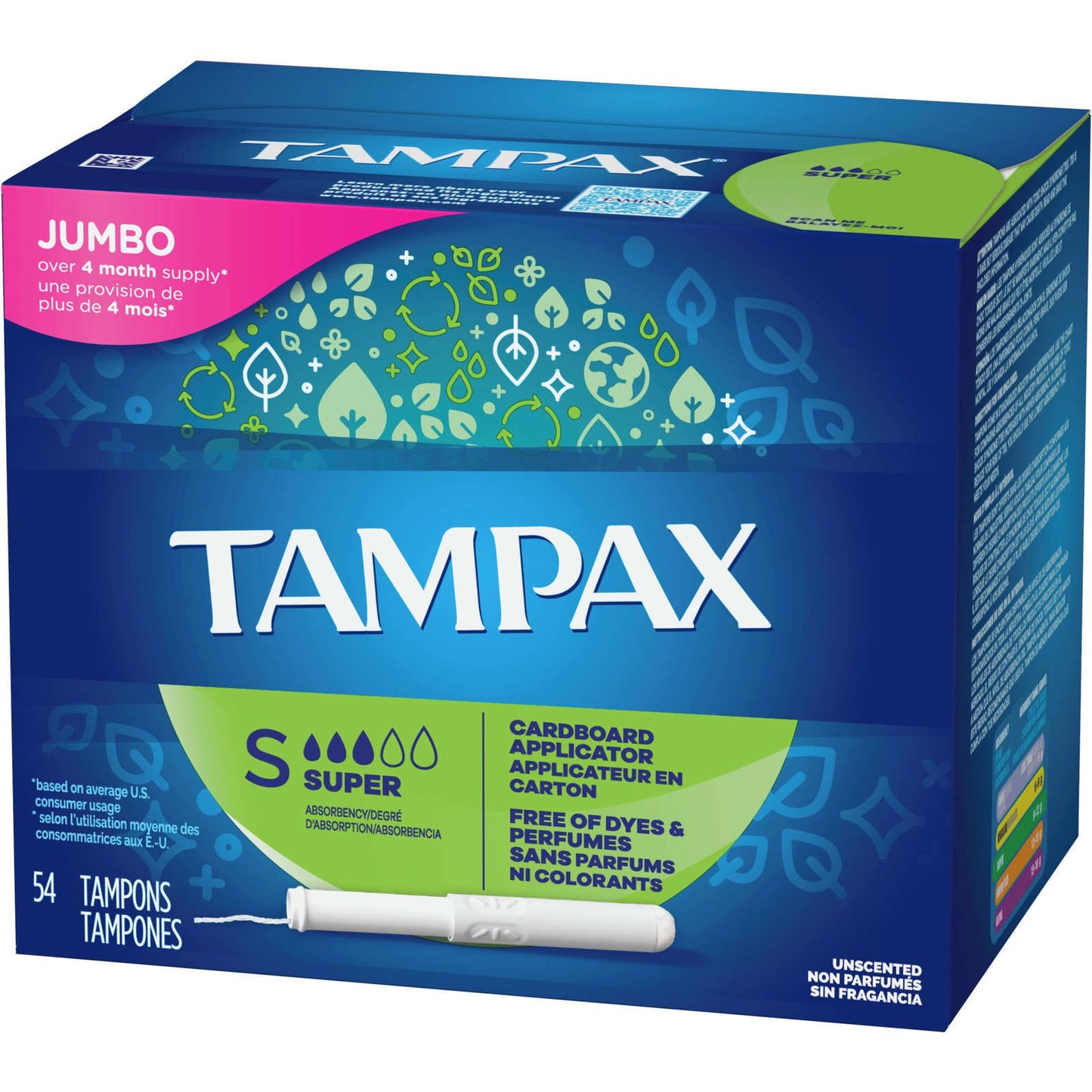 TAMPAX CARDBOARD SUPER TAMPONS UNSCENTED 54