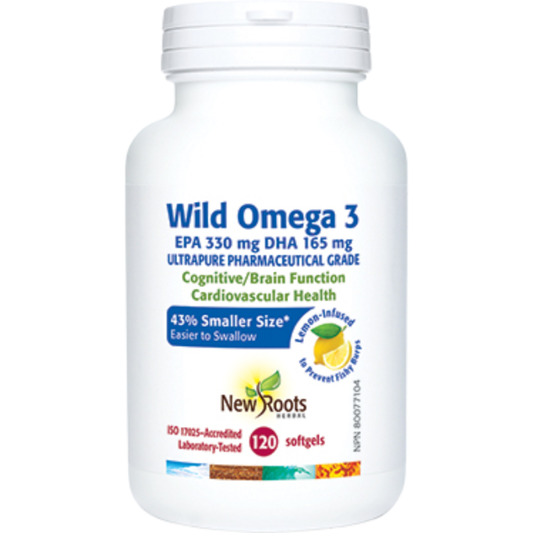 NEW ROOTS    Wild Omega 3 EPA 330 mg · DHA 165 mg    120 softgels