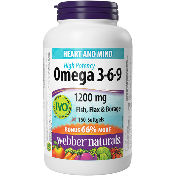 Webber Naturals - Omega 3-6-9 High Potency Fish, Flax & Borage 1200 mg - 90+60 Softgels