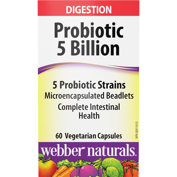 Webber Naturals - Probiotic 5 Billion 5 Probiotic Strains - 60 Vegetarian Capsules
