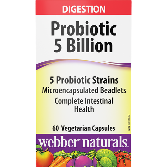 Webber Naturals - Probiotic 5 Billion 5 Probiotic Strains - 60 Vegetarian Capsules