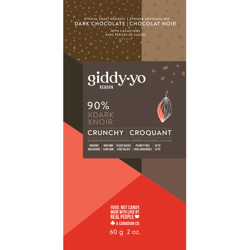 GIDDY-YO   Crunchy Dark Chocolate Bars - Xdark Crunchy 90%   60 g