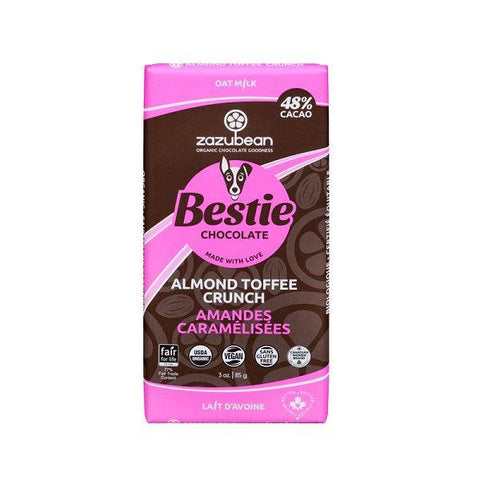 ZAZUBEAN ORGANIC CHOCOLATES    Org Bestie Almond Toffee Cr 85g*12