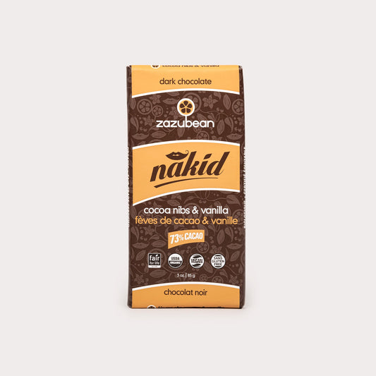 ZAZUBEAN ORGANIC CHOCOLATES    OrgNakid CocoaNibs&Vanilla 85g*12