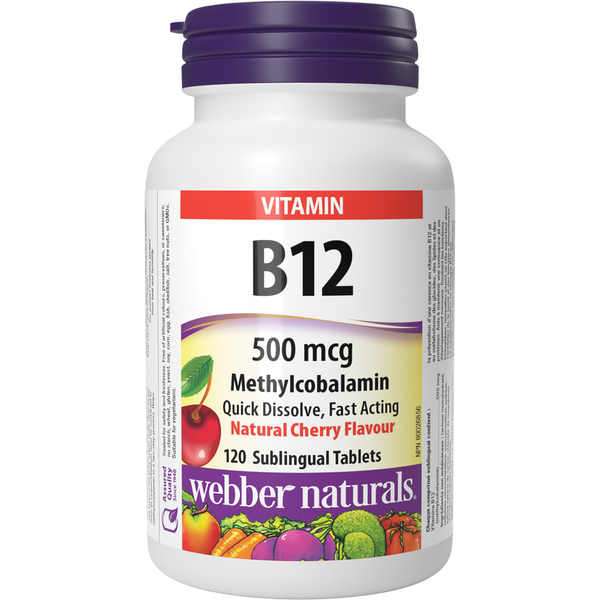 Webber Naturals - Vitamin B12 Methylcobalamin 500 mcg, Cherry - 120 Sublingual Tablets